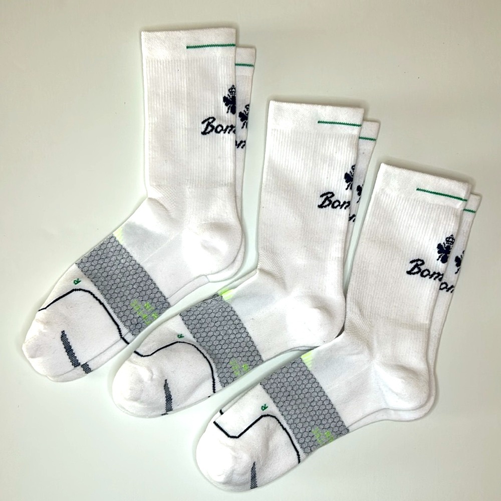 Bombas New 3 pair RUN Half Calf Socks X Large White Running Socks w/ Black